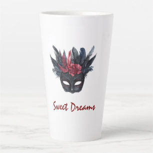 Taza De Café Latte Máscara de plumas rojas blancas negras de Borgoña