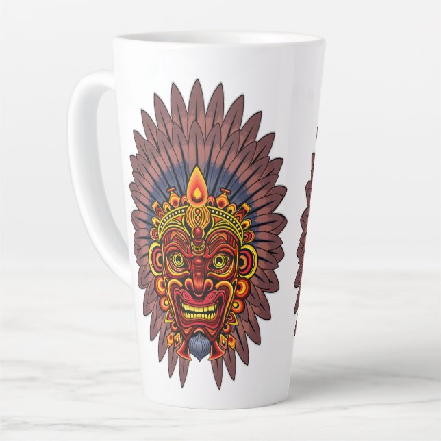 Taza De Café Latte Máscara ritual del rey guerrero tribal (Ángulo izquierdo)