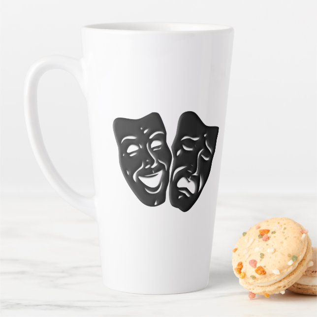 Taza De Café Latte Máscaras de teatro de comedia y tragedia (In situ)