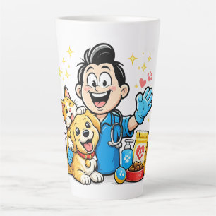 Taza De Café Latte Mascota Feliz Cuidado de Mascotas Arte de Dibujos