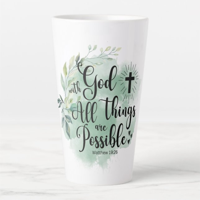 Taza De Café Latte Mateo 19:26 Con Dios todas las cosas Posible Hoja (Anverso)