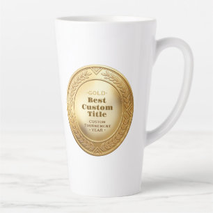 Taza De Café Latte Medalla personalizada 3D realista editable de oro 