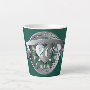 Taza De Café Latte Medallón del Corazón Esmeralda, 20° aniversario de