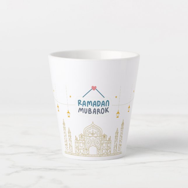 Taza De Café Latte Media Luna Islámica Ramadán Kareem Arte tipográfic (Anverso)