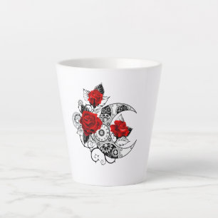 Taza De Café Latte Media luna mecánica con rosas rojas
