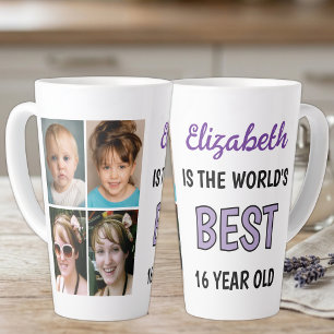 Taza De Café Latte Mejor del mundo adolescente de 16 años 4 foto púrp