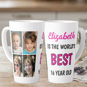 Taza De Café Latte Mejor del mundo chica de 16 años 4 fotos rosa