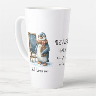 Taza De Café Latte Mejor maestro jamás diseño de pingüino de invierno
