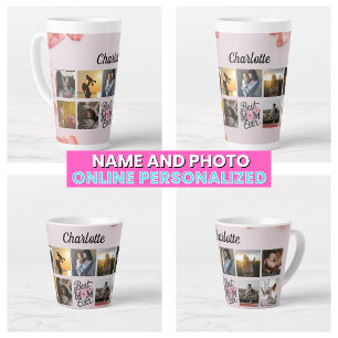 Taza De Café Latte Mejor Mamá del Mundo Collage de Fotos con Letra Fl
