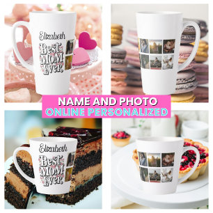 Taza De Café Latte Mejor Mamá del Mundo Nombre y Colaje de Fotos para