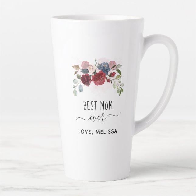 Taza De Café Latte Mejor Mamá Día de la Madre Floral Personalizada (Derecha)