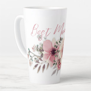 Taza De Café Latte Mejor Mamá Flores Rosa Latte Mug