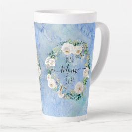 Taza De Café Latte Mejor Mamá Jamás Azul n Blanco Floral Agua Lavado