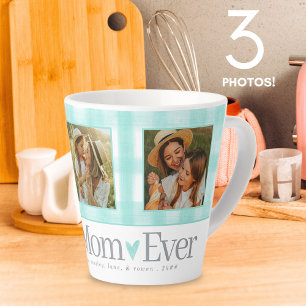 Taza De Café Latte Mejor Mamá Nunca 3 Foto Día de la Madre Gingham He