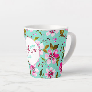 Taza De Café Latte Mejor Mamá Personalizada Aqua y Floral Rosa