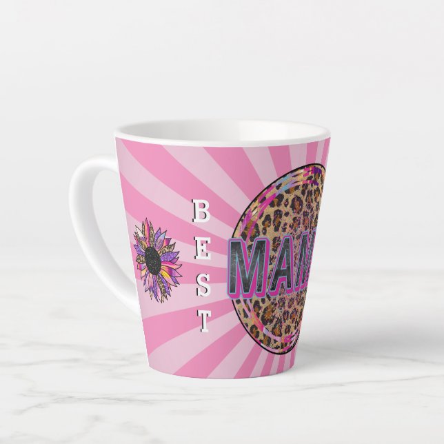 Taza De Café Latte Mejor Mamá Personalizar Floral (Ángulo izquierdo)