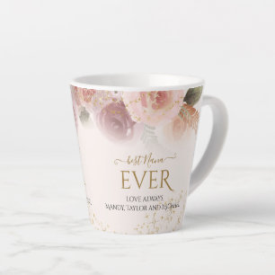 Taza De Café Latte Mejor Nana Elegante Rubor Floral Gold Star