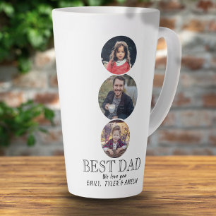 Taza De Café Latte Mejor Papá Día del Padre 3 Colage de Fotos Ovalado