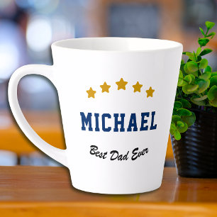 Taza De Café Latte Mejor Papá Personalizado con Estrellas Doradas
