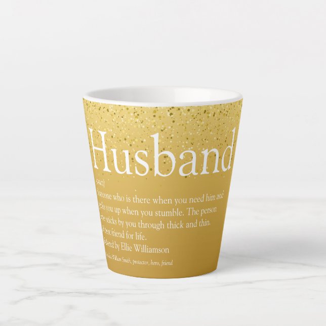 Taza De Café Latte Mejor Purpurina de oro de definición de marido (Anverso)