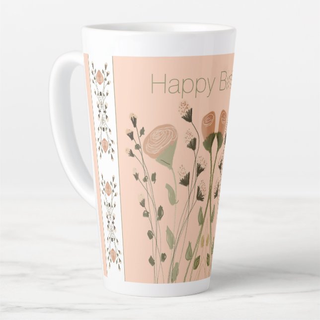 Taza De Café Latte Melocotón con floral (Ángulo izquierdo)