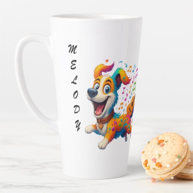 Taza De Café Latte Melody Mutt" T-Shirt - Whimsical Musical Dog Desig (In situ)