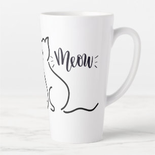 Taza De Café Latte Meow Cat Line Art Diseño de gato minimalista