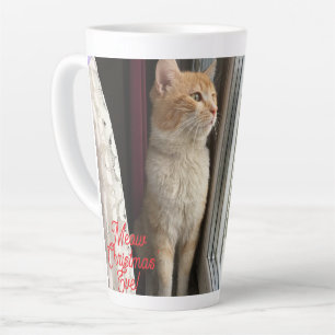 Taza De Café Latte Meow Navidades Eve , foto, texto, reemplazable