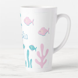 Taza De Café Latte Mermaid Under the Sea Pastel Pink Blue 