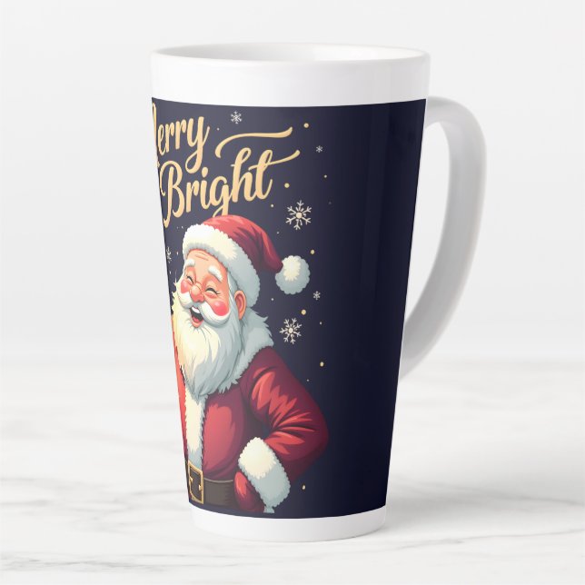 Taza De Café Latte Merry Bright Santa Holding Lantern Illustration (Ángulo derecho)