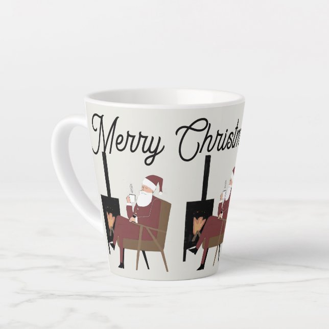 Taza De Café Latte Merry Christmas Cozy Santa Fireplace Latte Coffee  (Ángulo izquierdo)