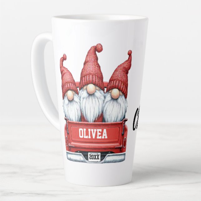 Taza De Café Latte Merry Christmas Gnomes in Truck (Ángulo izquierdo)