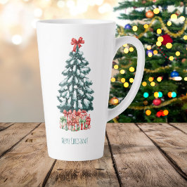 Taza De Café Latte Merry Christmas Snowy Pine Tree