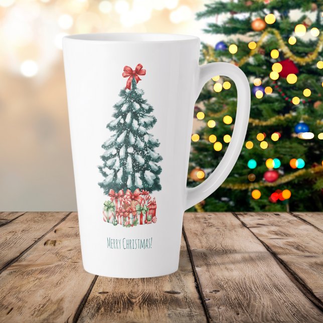 Taza De Café Latte Merry Christmas Snowy Pine Tree (Subido por el creador)