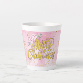 Taza De Café Latte Merry Christmas Tasse - Gold & Rosa Design
