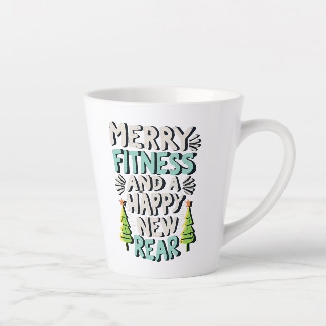 Taza De Café Latte Merry Fitness Y Una Feliz Nueva Trasera (Derecha)