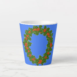 Taza De Café Latte Merry Red Berry y Holly Wreath para Navidades