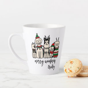 Taza De Café Latte Merry Woofmas Cute Dogs Navidades Nombre personali