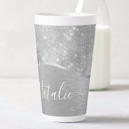 Taza De Café Latte Metálico personalizado del Purpurina de plata Glam