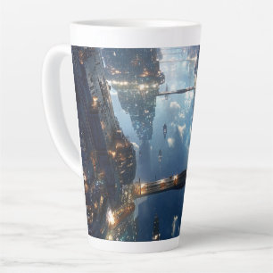 Taza De Café Latte Metrópolis flotante en el cielo