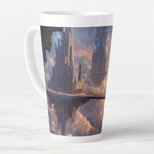 Taza De Café Latte Metrópolis flotante en las nubes