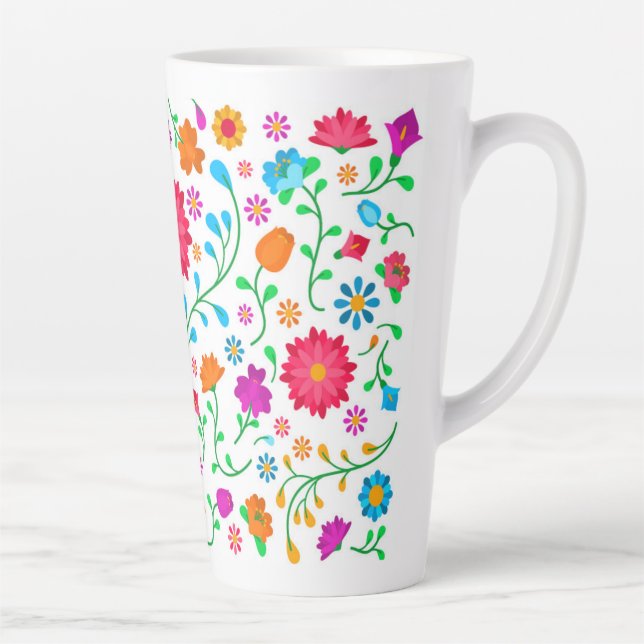 Taza De Café Latte Mexican cheerful colourful folk art pattern  (Derecha)