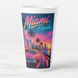 Taza De Café Latte Miami Florida Retro Neon Atardecer Viaje
