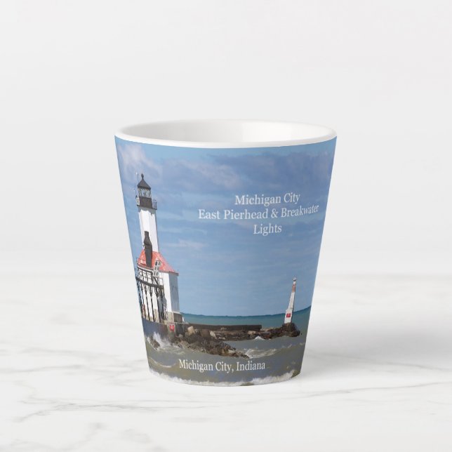 Taza De Café Latte Michigan City East Pierhead & Bkw Luces lata mug (Anverso)