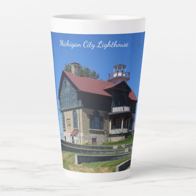 Taza De Café Latte Michigan City Lighthouse latte mug (Anverso)