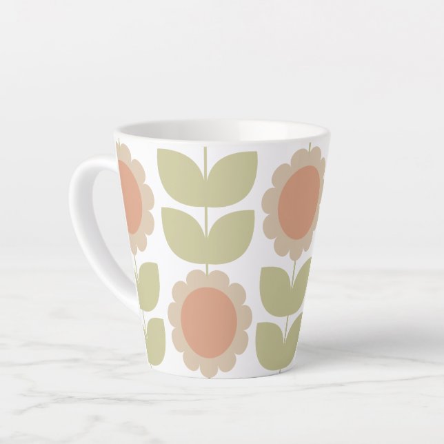 Taza De Café Latte  Mid-Century Pastel Pink Retro Floral Pattern (Ángulo izquierdo)