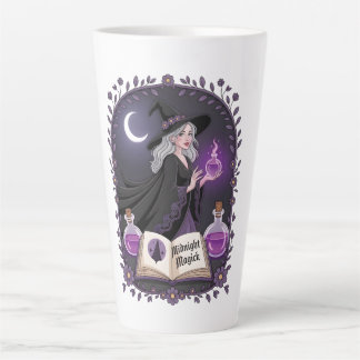 Taza De Café Latte Midnight Magick Illustration of a Young Witch