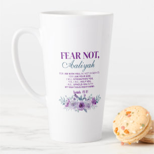 Taza De Café Latte Miedo Personalizado No Isaías 41:10 Floral Púrpura