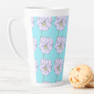 Taza De Café Latte Mikitiez azul diminuto patrón de flor blanca