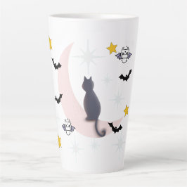 Taza De Café Latte Mikitiez gato negro bat halloween otoño luna de in